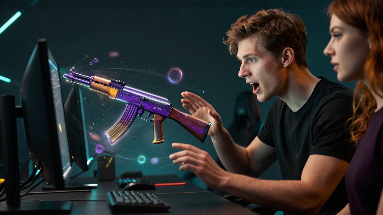 Геймеры рассматривают редкий скин с уникальным показателем float в игровом интерфейсе