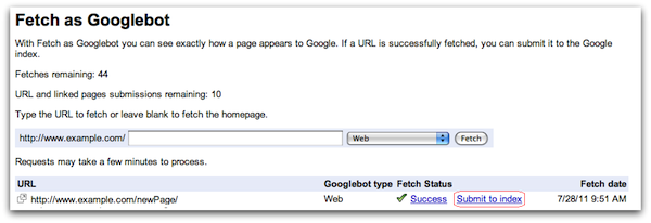 Инструмент Google Fetch - самая логичная отправная точка для индексации вашего нового сайта или контента
