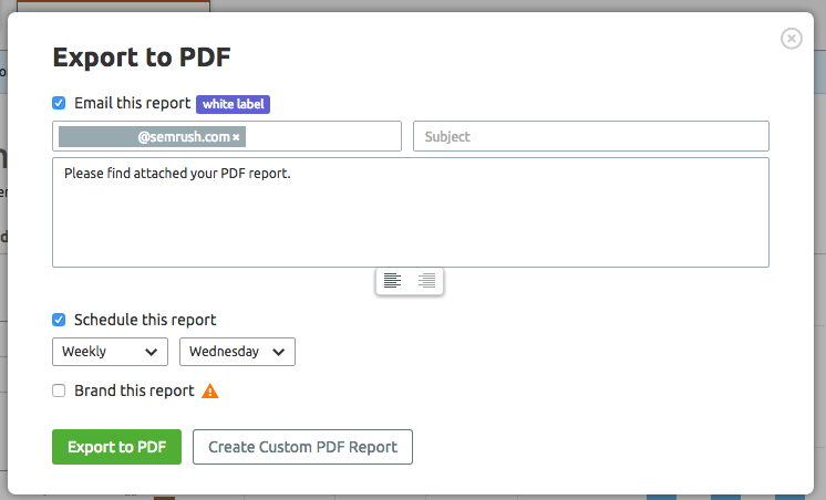 Когда вы перейдете к экспорту данных в PDF из определенного отчета, вы заметите, что есть два варианта: отправить этот отчет по электронной почте и маркировать этот отчет